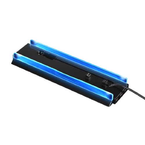 Hama Standfuß 'Vertical' mit 3-fach USB-Hub und blauer LED-Beleuchtung für PlayStation 4
