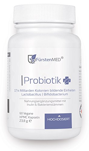 FürstenMED Probiotika Kapseln - Lactobacillus + Bifidobacterium - 17,4 Milliarden KBE, Probiotikum Vegan mit Präbiotika - Darmflora, Verdauung, Immunsystem