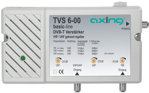 Axing TVS 6-00 Antennen-Verstärker (24 dB, 2 Eingänge) UKW VHF UHF für Radio und TV DAB+ DVB-T DVB-T2 HD