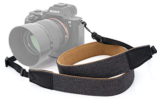 MyGadget Kameragurt mit Quick Release Schnellverschluss aus Stoff, Kunstleder - Nackengurt für DSLR/SLR Kamera, Spiegelreflex, Digitalkameras - Grau