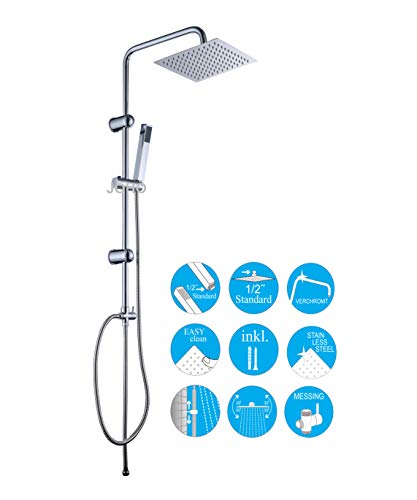 JOHO 304 Edelstahl Duschset Duschsystem Regenduschset mit Kopfbrause (Duschset mit Kopfbrause eckig 20x20cm)