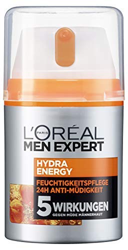 L'Oreal Men Expert Hydra Energy vitalisierende Feuchtigkeitspflege, für normale und sensible Männerhaut, 24H Anti-Müdigkeit mit Vitamin C und Guarana (2 x 50 ml)