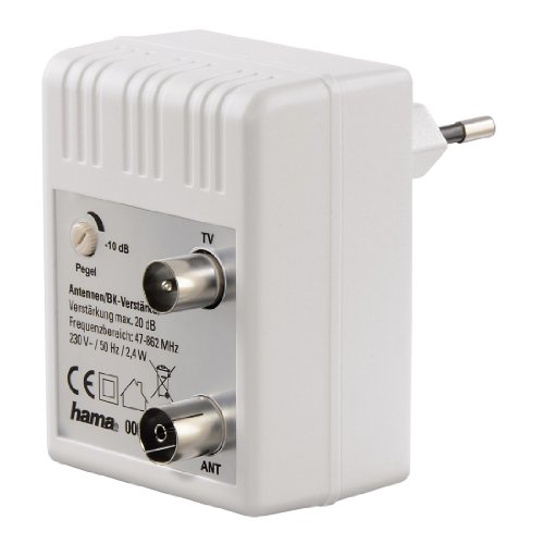 Hama Antennen-Verstärker für Kabel TV/ DVB-T/ Radio (Regulierbar, Koax-Buchse/Koax-Stecker, Signalverstärkung bis zu 20 dB) weiß