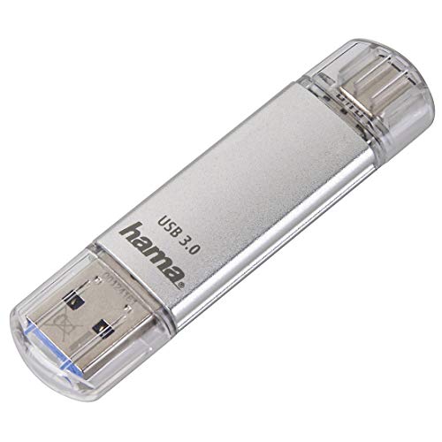 Hama USB-Speicherstick mit USB-3.0 und USB-3.1-Type-C (64GB, Doppel USB-Stick, für Laptop, Handy, Tablet, TV-Aufnahmen, OTG, 40MB/s, robust, Metall-Gehäuse) silber