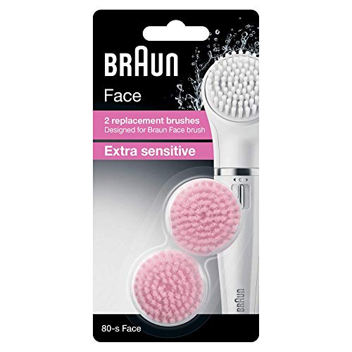 Braun Face Ersatzbürsten Extra Sensitiv 80-s, für Braun Gesichtsreinigungsgeräte, 2 Stück