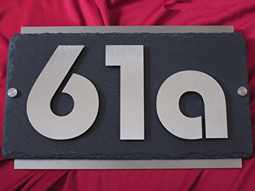 Hausnummer aus Edelstahl und Schiefer - 3D Hausnummernschild Türschild Die etwas andere Hausnummer Ziffern sind 13cm Hoch