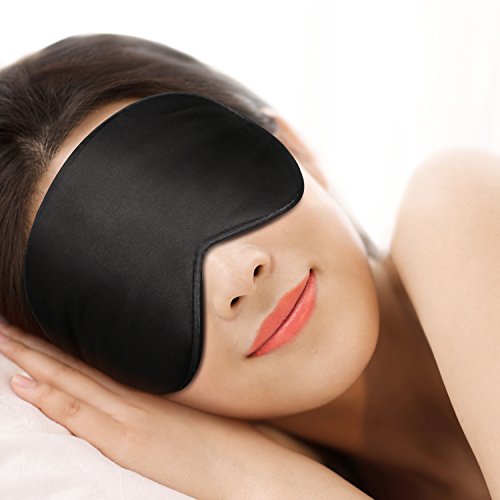 Schlafmaske, Gratein Augenmaske Nachtmaske Verstellbarem Gummiband 100% Hautfreundlich Seide Geruchneutral Schlafbrille mit Ohrstöpseln und Tragbare Tasche - Schwarz