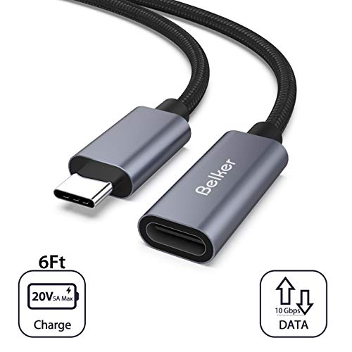 Belkertech USB C-Verlängerungskabel Typ C-Stecker auf Buchse Verlängerungskabel USB 3.1 (10 Gbps) Laden/Synchronisieren / 4K Video/Audio Verlängerungskabel für MacBook Pro 2016/2017 / 1.8M