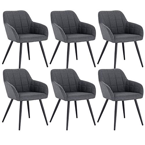 WOLTU 6 x Esszimmerstühle 6er Set Esszimmerstuhl Küchenstuhl Polsterstuhl Design Stuhl mit Armlehne, mit Sitzfläche aus Samt, Gestell aus Metall, Dunkelgrau, BH93dgr-6