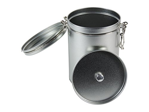 mikken - 1 x Kaffeedose / Teedose rund & luftdicht für 250g mit Bügelverschluss und Aromadeckel, Vorratsdose aus Weißblech (Silber) als Metall-, Gewürzdose & Tabakdose verwendbar (10 x 14,5 cm)