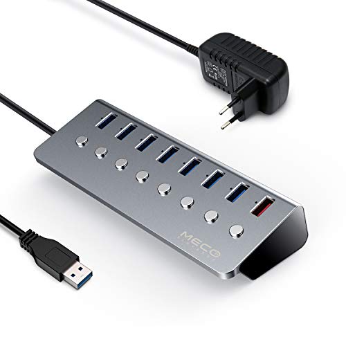 MECO ELEVERDE USB Verteiler Aluminium USB 3.0 Hub mit Netzteil-5V3A Datenhub SuperSpeed bis zu 5Gbp USB Leiste für Apple MacBook, MacBook Pro, iMac, Notebook, Windows Laptops und Ultrabooks usw