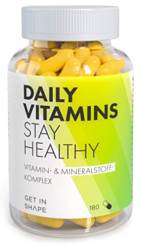 Daily Vitamins – Multivitamin Nahrungsergänzungsmittel, 19 Vitamine und Mineralstoffe in ausgewogener Rezeptur. 180 vegane Multivitamin Kapseln für 3 Monate von GET IN SHAPE