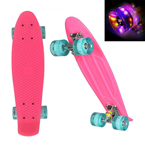 WeSkate 55cm Cruiser Skateboard Komplett Mini Vintage Skate Board mit LED Leuchtrollen für Kinder Erwachsene