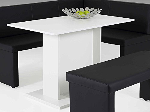 Säulentisch in weiß, Säulengestell auf Platten, Maße: B/H/T ca. 108/75/68 cm