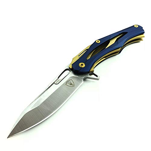 AUBEY EDC Klappmesser Taschenmesser Silber Einhandmesser Outdoor Survival Messer Folder Pocket Knife mit Clip Flipper Kugellagern (Blau)