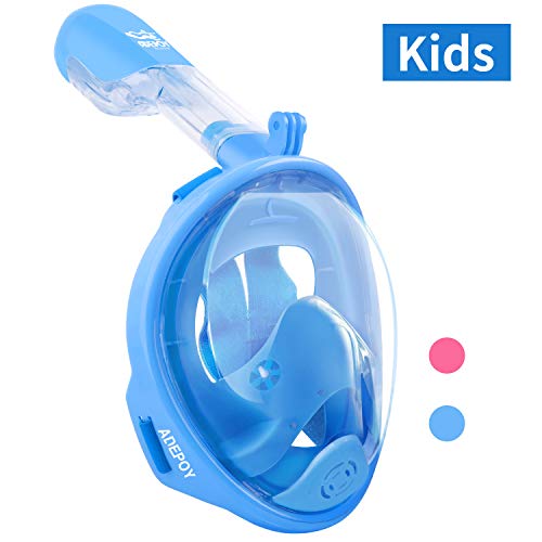 Adepoy Tauchmaske Schnorchelmaske Vollmaske Vollgesichtsmaske mit 180°breitem Sichtfeld und Kamerahalterung, Anti-Beschlag Wasserdicht freie Atmung, für Kinder und Erwachsene