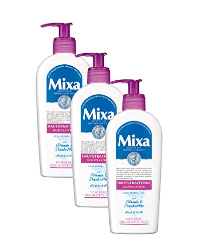 Mixa Hautstraffende Bodylotion, für empfindliche, trockene, erschlaffte Haut, mit Vitamin E und Sheabutter, ohne Parabene, parfümfrei, 3er Pack (3 x 250 ml)
