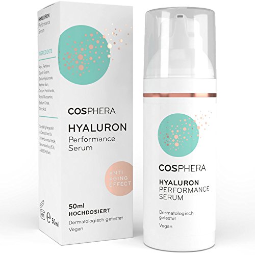 Hyaluron Performance Serum hochdosiert 50 ml - Hyaluronsäure Konzentrat Gel für Gesicht, Hals, Dekolleté und Augen - Vegane Anti-Aging & Anti-Falten Feuchtigkeitsbehandlung für Frauen und Männer von Cosphera