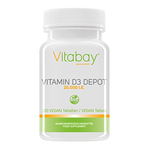 Vitamin D3 Depot 20.000 I.E. Nur eine Vegan Tablette / 20 Tage (120 Vegane Tabletten)