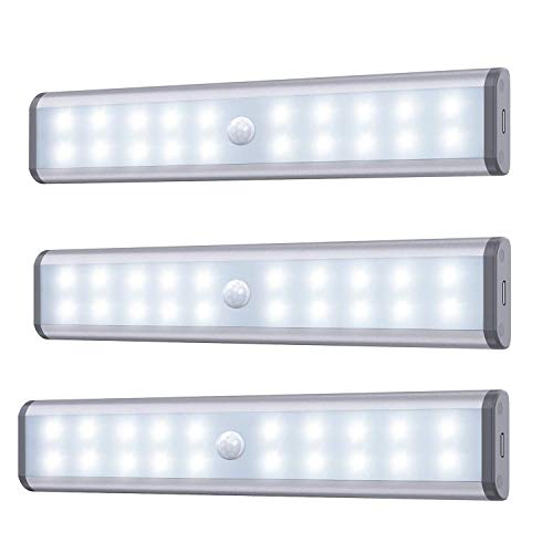 Bewegungssensor Schrank Leuchten, 20 LED kabellose Unterschrank Leuchte mit eingebautem Akku, überall aufklebbar Magnetische Nachtbeleuchtung für Küchenschrank (3er Pack)