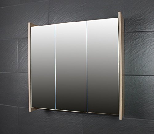 Galdem FROSTI Spiegelschrank 70cm Badezimmerschrank Wandschrank Badmöbel 3 Spiegeltüren 6 Einlegeböden Sonoma Eiche Dunkel