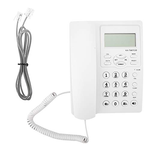 Eboxer LCD-Display Schnurgebundenes Telefon mit Freisprechfunktion 3-Gruppen-Alarme Desktop-Kabelgebundenes Telefon für Büro (Weiß)