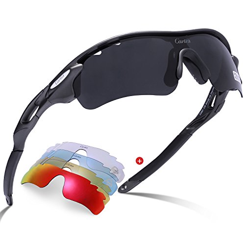 Carfia Sport Sonnenbrille UV400 Schutz Polarisierte Sonnenbrille Sportbrille für Herren Damen, 5 Wechselbare Linsen (B)
