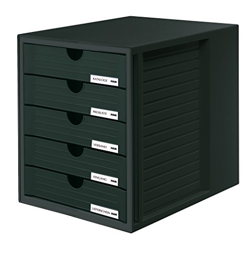 HAN 1450-13, Schubladenbox Systembox, Innovatives, attraktives Design mit 5 geschlossenen Schubladen, schwarz