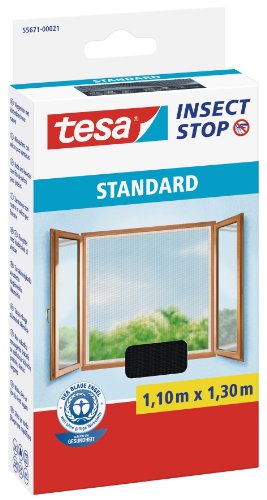 tesa Fliegengitter für Fenster, Standard Qualität, anthrazit, durchsichtig, 1,1m x 1,3m