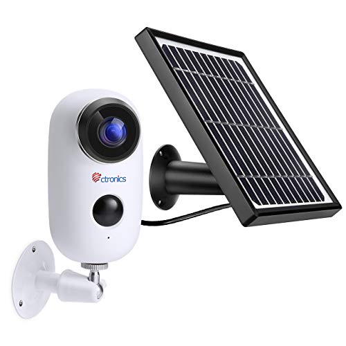 Ctronics Überwachungskamera + Solarpanel, 1080p Kabellose WLAN IP Kamera mit Wiederaufladbarer Batterie, SD Kartenslot, PIR Bewegungsmelder, IR Nachtsicht, 2-Wege-Audio