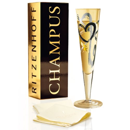 RITZENHOFF Champus Champagnerglas von Thomas Marutschke, aus Kristallglas, 200 ml, mit edlen Gold- und Platinanteilen, inkl. Stoffserviette