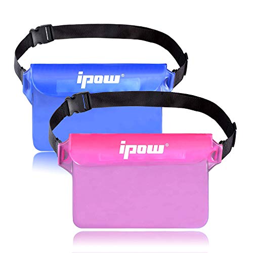 ipow 2 Pack wasserdichte Tasche Beutel Hülle Unterwassertasche Bauchtasche vollkommen für iPhone, Handy, Kamera, iPad, Bargeld, Dokumente vor Wasser schützen (pink+ blau)