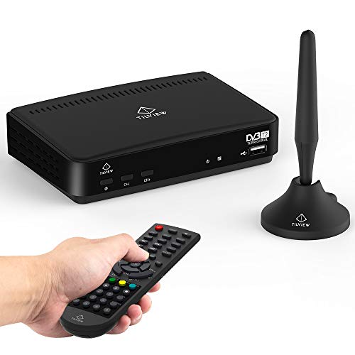 TILVIEW DVB-T/T2 Receiver mit Magnet Antenne, 1080P Digitaler HDTV Empfänger Digitales Kabel Receiver DVB-T / T2 für Analog / Digital TV, USB-Wiedergabe Aufnahme, Pause-Funktion für Live-TV (Schwarz)