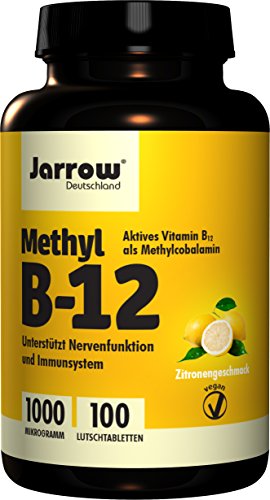 Methyl B12 1000 µg, aktives Vitamin B12 als Methylcobalamin, Lutschtabletten mit Zitronengeschmack, vegan, hochdosiert, Etikett in Deutsch, Englisch und Französisch, Jarrow, 1er Pack (1 x 100 Stück)