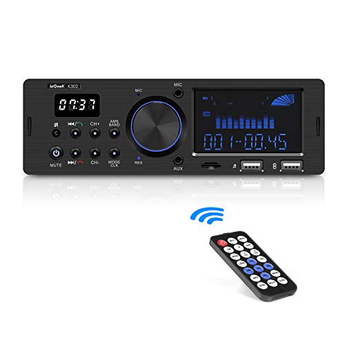 ieGeek Autoradio Bluetooth Freisprecheinrichtung, Dual-LCD-Display mit Uhr, MW und FM, RDS (Radio Data System), Stereo-Autoradio (30 Speicherplätze), USB/AUX-Eingang / MP3 / FLAC/SD-Karte