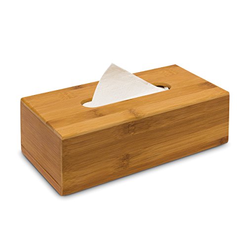 Relaxdays Kosmetiktücherbox aus Bambus HxBxT: 7,5 x 24 x 12 cm Taschentuchspender für handelsübliche Taschentücher aus Holz als Papiertuchspender mit herausnehmbarem Boden als Kosmetik-Box, natur