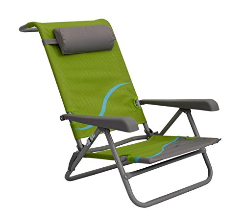 Meerweh Erwachsene Strandstuhl mit Verstellbarer Rückenlehne und Kopfpolster Klappstuhl Anglerstuhl, grün/grau Campingstuhl, XXL