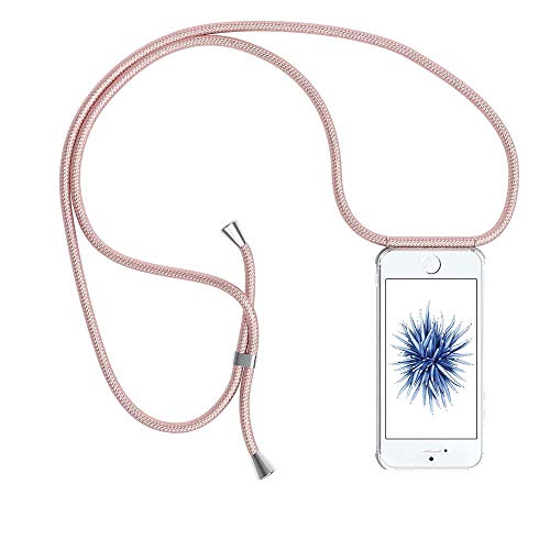 YuhooTech Handykette Kompatibel mit iPhone 5 / 5S / SE, Smartphone Necklace Hülle mit Band - Handyhülle mit Kordel Umhängenband - Schnur mit Case zum umhängen in Rose Gold