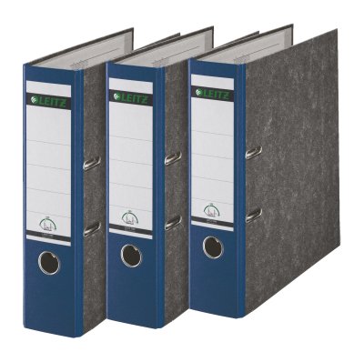 Leitz Qualitäts-Ordner, Wolkenmarmor-Papier, A4, 8 cm Rückenbreite, Blau, 3er-Pack, 310305035