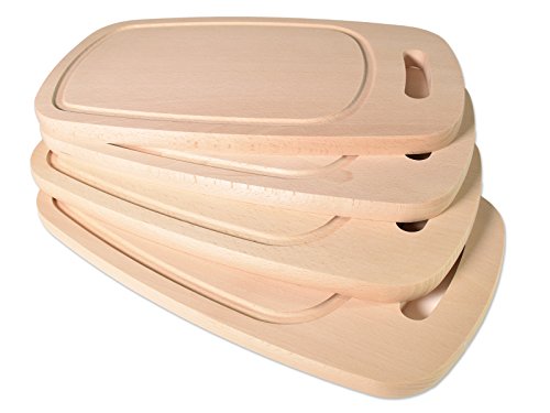 Brettchen Holzbrettchen -K&B Vertrieb- Essbrettchen Frühstücksbrettchen Buche natur Massiv Holz Schneidbrettchen mit Saftrinne 473 (4 Stück)