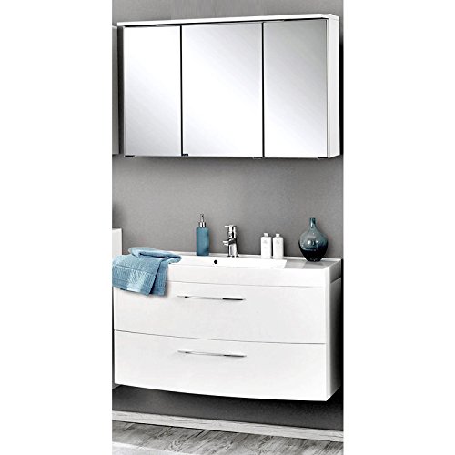 Badmöbel Waschplatz Set Hochglanz weiß 100cm Waschtisch Badezimmer Badezimmermöbel LED Spiegelschrank