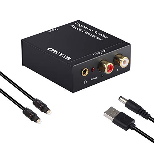 Creyer DAC Digital SPDIF Toslink zu Analog-Stereo-Audio-R/L 3.5mm Jack Audio Konverter mit Optisch Kabel, Digital zu Analog Audiowandler Decoder für PS3, Xbox, HD DVD, Apple TV von USB-Kabel