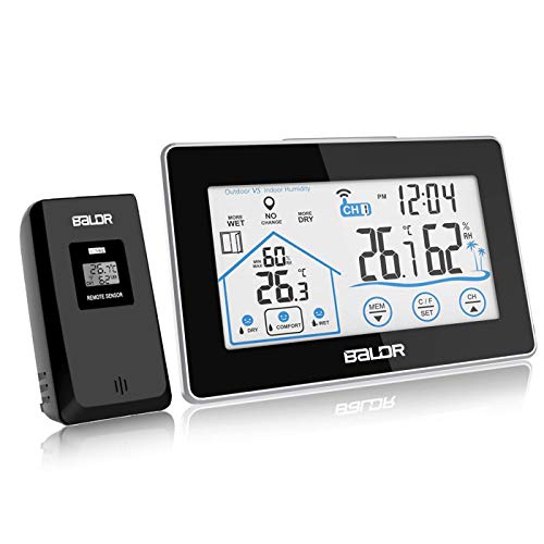 BALDR Wetterstation, Digitale Thermometer-Hygrometer mit Funk-Außensensor für innen/außen, Lüftungsempfehlung, Uhrzeit Anzeige und Niedrigbatteriestandsanzeige