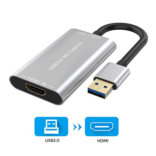 Raycue Video, USB 3.0 HDMI Game Capture Karte, Full HD 1080p 60 fps Video zu Live Streaming Recorder Gerät, Drive-Free kompatibel mit Linux/Mac OS/Windows 10/7/XP