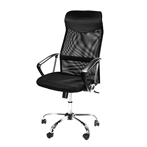 Design Bürostuhl mit Kopfstütze, Netzrücken, Wippfunktion & Armlehne - ergonomisch, höhenverstellbar - schwarz