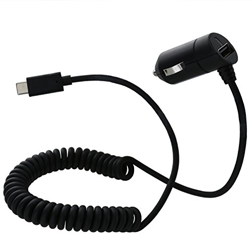 XiRRiX Auto/KFZ Handy Ladekabel für den Zigarettenanzünder/USB Typ C / 3 Ampere / 1,5m lang/Spiralkabel/Autoladegerät schwarz