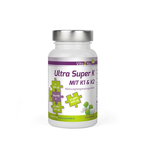 Ultra Super K - 2700µg Vitamin K - 120 Kapseln - Vitamin K2 und K1 - Hochdosiert - Premium Qualität - Made in Germany
