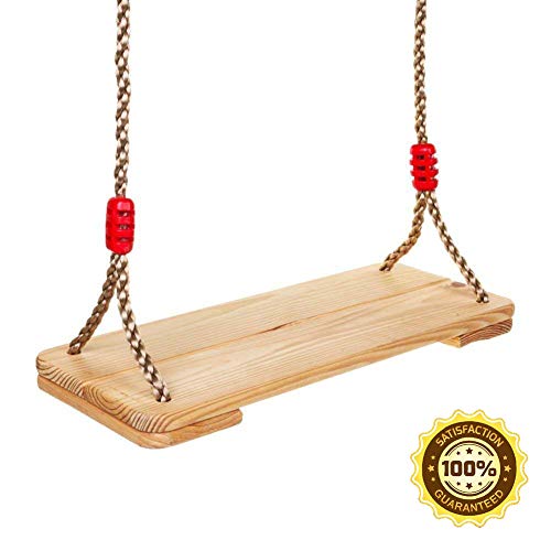Dripex Holz Schaukel Gartenschaukel für Erwachsene Kinder mit Einstellbares Seil, Indoor und Outdoor Schaukelsitz Brettschaukel bis 80kg (Holzfarbe)