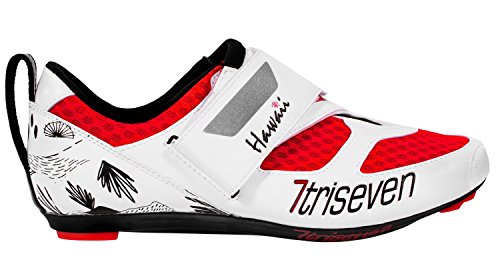 triseven Premium Triathlon Fahrradschuhe - Ultraleichte, Atmungsaktive Schuh, Rot weiß ,  in der Übergangszone!  - 42