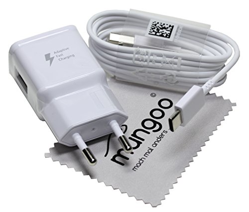 Ladegerät für Original Blitz Schnell Samsung USB Typ-C Kabel Ladekabel für Samsung Galaxy TabS3 9.7/WiFi (SM-T820N/T825N) mit mungoo Displayputztuch